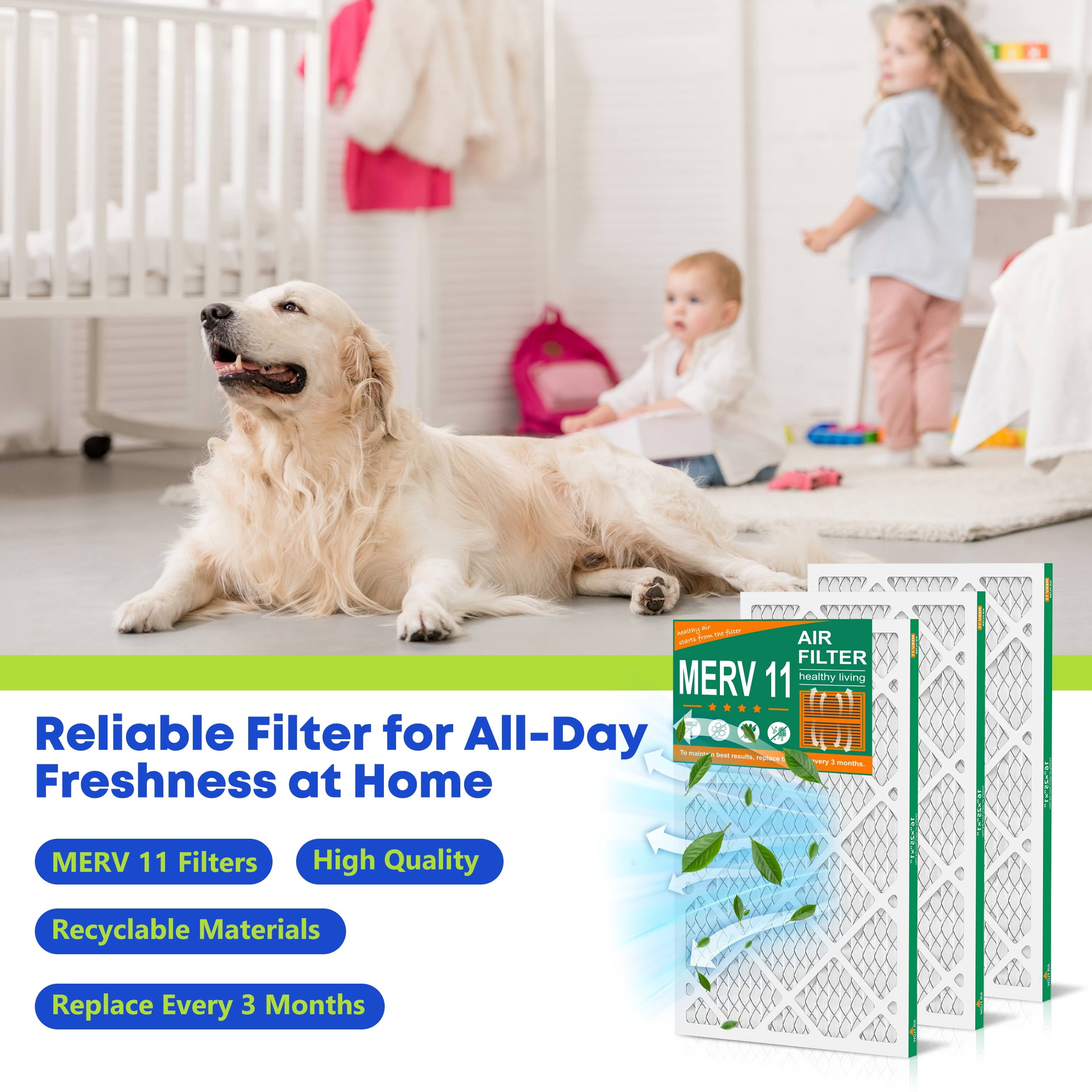 SUIXINEYI HVAC Filters 16x25x1 MPR 1000 MERV 11, Pleated AC Furnace Air Filter, Dust and Pet Dander Reduction, 4Packs