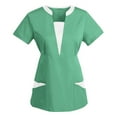 thumbnail image 2 of BiZtdJrK Winter Clearance Prime Scrub Tops for Women 2025 Fashion Colorblock Work Uniform T-Shirt Casual Notched Neck Short Sleeve Nurse Scrubs Tunic Blouse with Pockets Mint Green M, 2 of 3