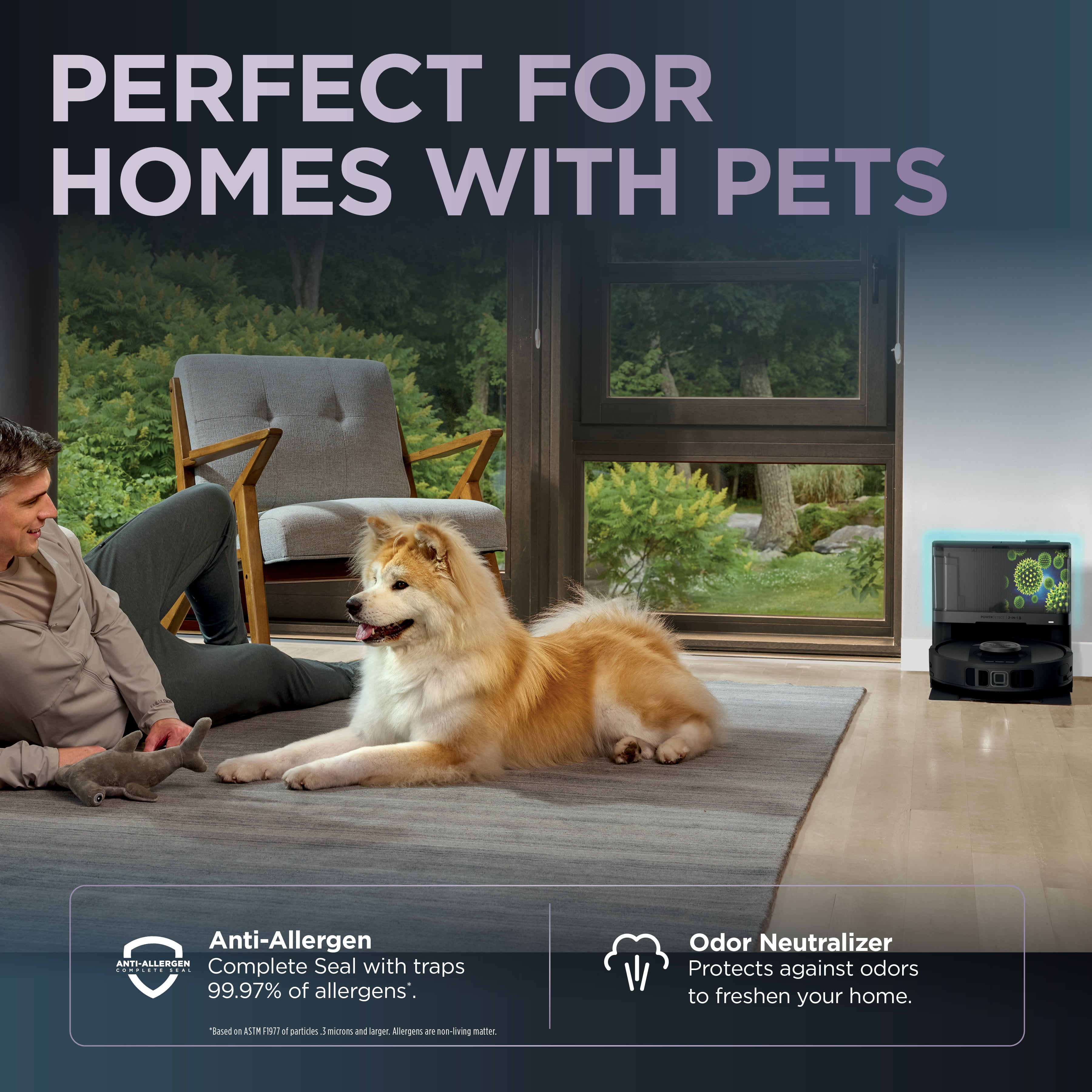 Shark PowerDetect 2-in-1 Robot Vacuum & Mop, NeverTouch Base 60-Day, Pet Friendly, StainDetect, RV2820YE