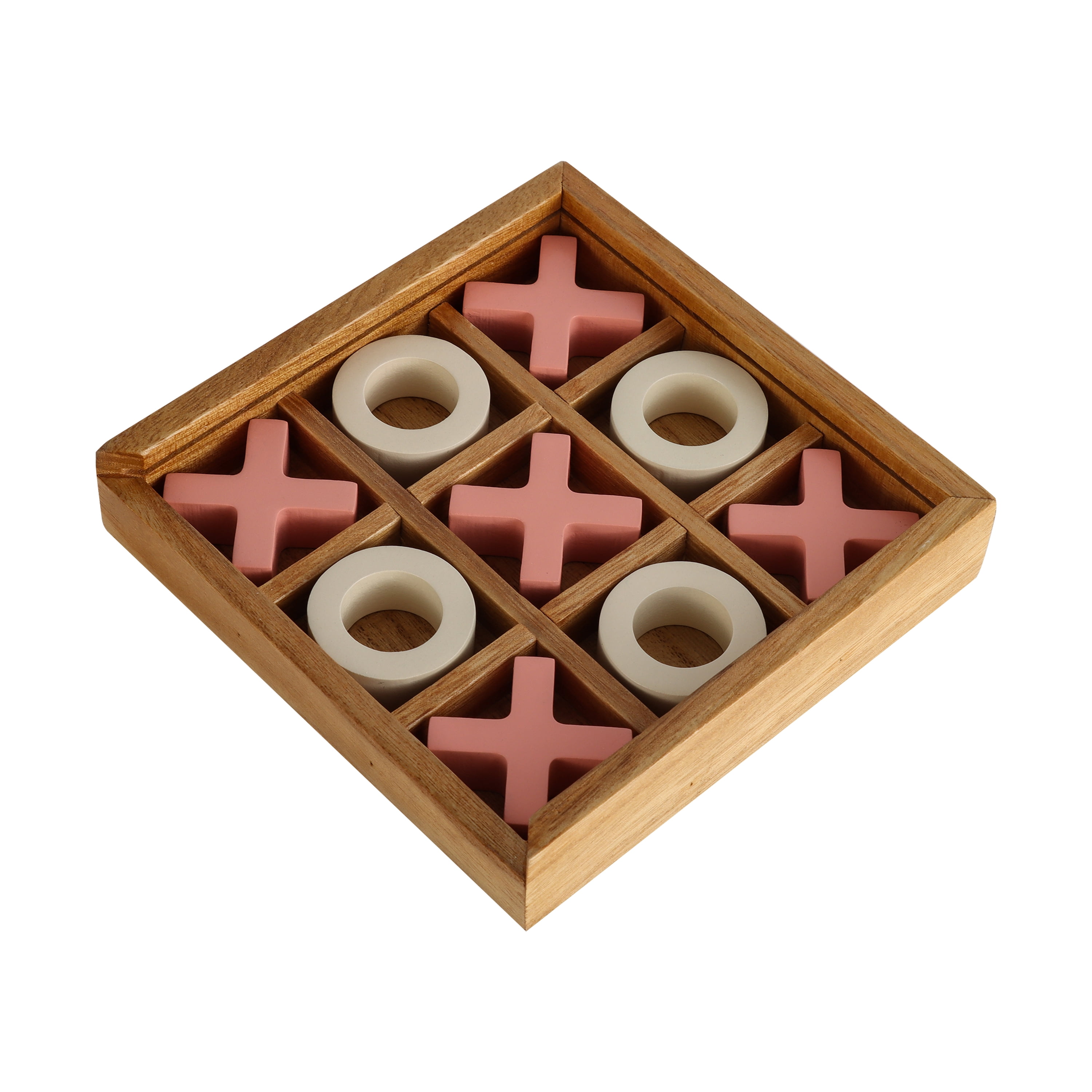 Mainstays By Becky G. & Alejandra 6" Wood Tic Tac Toe Tabletop Decoration, Pink & Natural