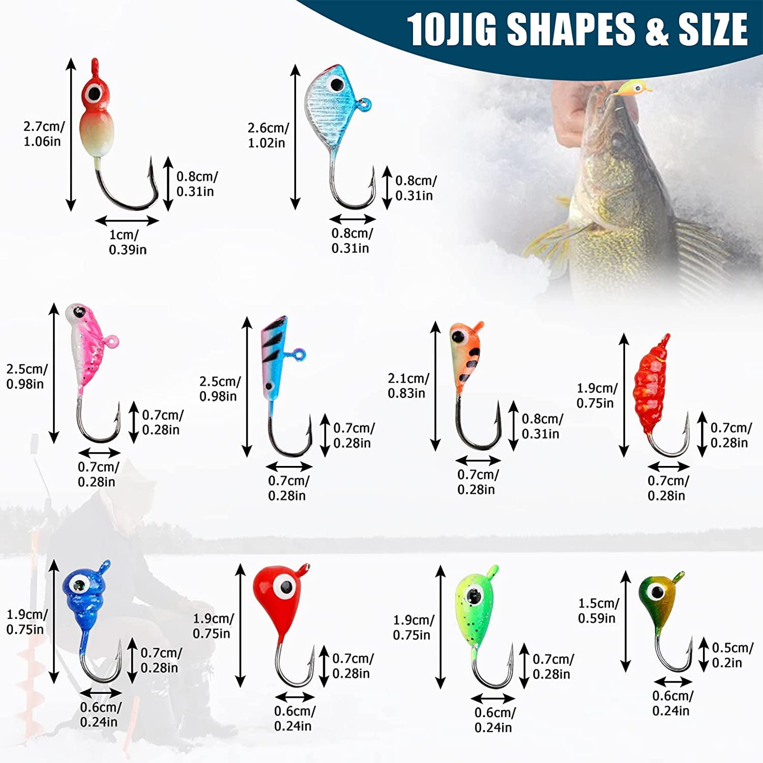 Fishing Lures Ice Fishing Jigs 48pcs Ice Fishing Gear Small Jigs Head Panfish Crappie Jigs Ice Fishing Jigging Lures Kit