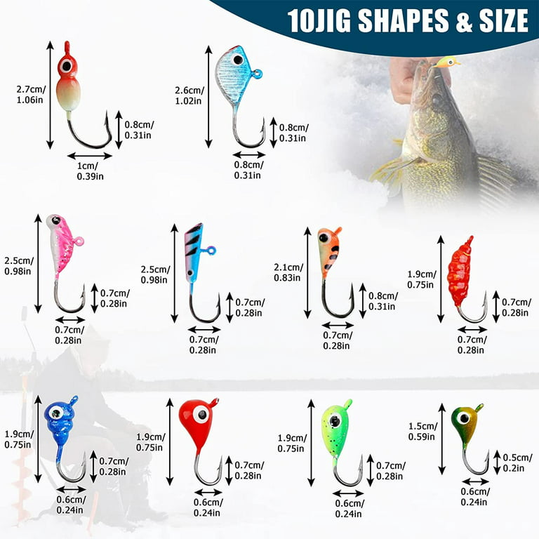 113pcs Ice Fishing Jigs Kit,Ice Fishing Lures Crankbait,Jigs Head,Soft  Lures Glow in The Dark Ice Fishing Baits for Crappies Bass Trout Walleye  Perch
