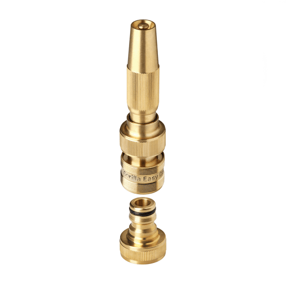 GORILLA EASY CONNECT Garden Hose Spray Nozzle with Quick Connect Fitting. ¾ Inch GHT Solid Brass (1 Spray Nozzle & 1 Male Connector)