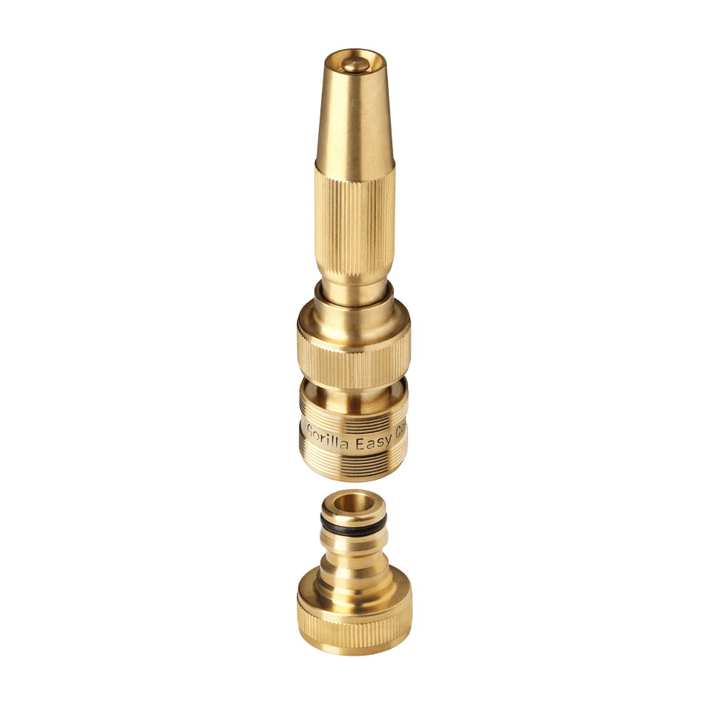 GORILLA EASY CONNECT Garden Hose Spray Nozzle with Quick Connect Fitting. ¾ Inch GHT Solid Brass