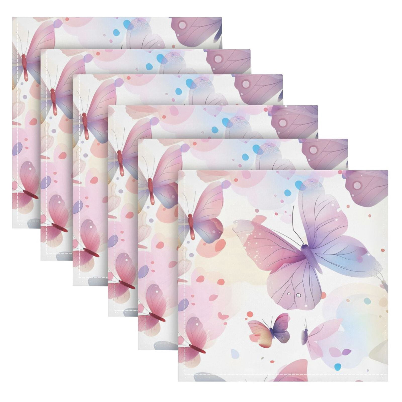 JSTEL Pink & Blue Butterfly Cloth Napkins Set of 6, 20x20 Inch Washable and Reusable Napkin for Decoupage Dinner Party Everyday Use