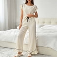 thumbnail image 2 of Tqcoqu Women's 2 Piece Pajama Set, Round Neck Ruffle Short Sleeve Contrast Piping & Drawstring Ruffle Hem Wide Leg Pants, Loungewear Sleepwear for Women, 2 of 7