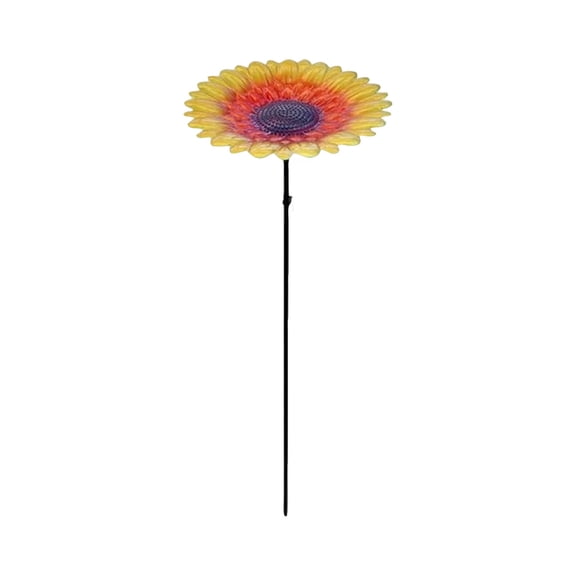Outdoor Metal Flower Bird Bath Feeder, Staked Garden Birdbath, Hand-Painted Floral Bird Feeder for Patio, Lawn & Flower Beds (Yellow)