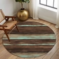 thumbnail image 2 of Round Area Rug 5 Ft, Brown Teal Wooden Washable Non-Slip Circle Carpet for Living Room/Bedroom, Vintage Farmhouse Retro Art Low-Profile Runner Mats Collection Rugs for Indoor, 2 of 8