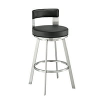 Armen Living Flynn30" Swivel Bar Stool in Brushed Stainless Steel with Black Faux Leather
