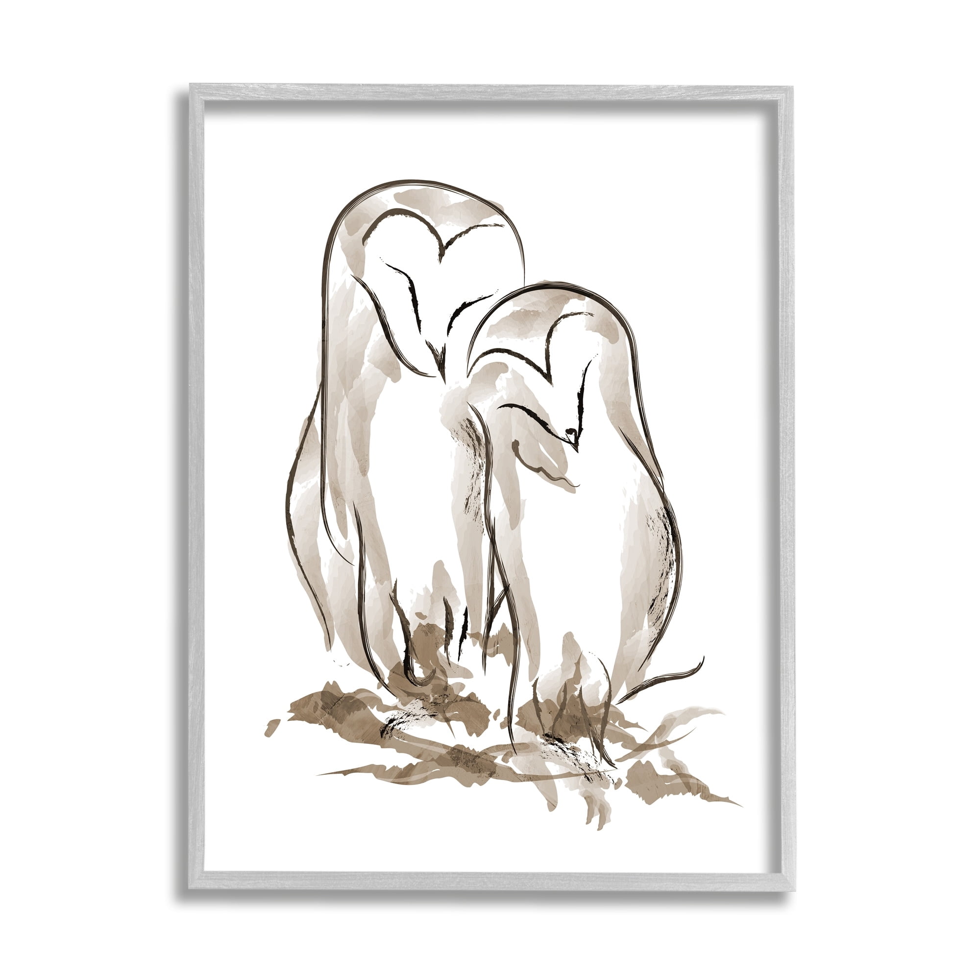 Stupell Industries Cuddling Owls Doodle Drawing Animals & Insects Painting Gray Framed Art Print Wall Art