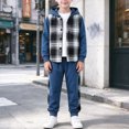 thumbnail image 2 of HCNTES 2 Pieces Sweatsuit Flannel Plaid Shirt Tops Hoodies Pullover Jacket Cargo Sweat Pants Clothing Set Baby Boy Winter Clothes Hooded Color Blocked Set, 2 of 4