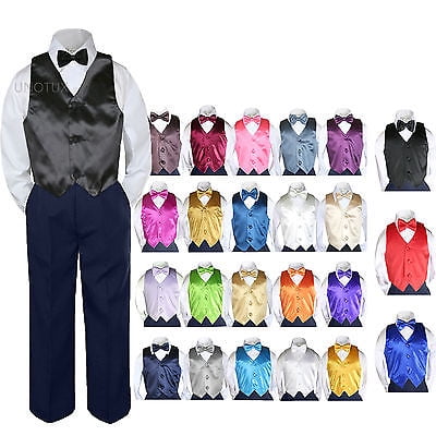 

23 Color 4 Pieces Navy Vest set Bow Tie Boy Baby Toddler Formal Tuxedo Suit S-7