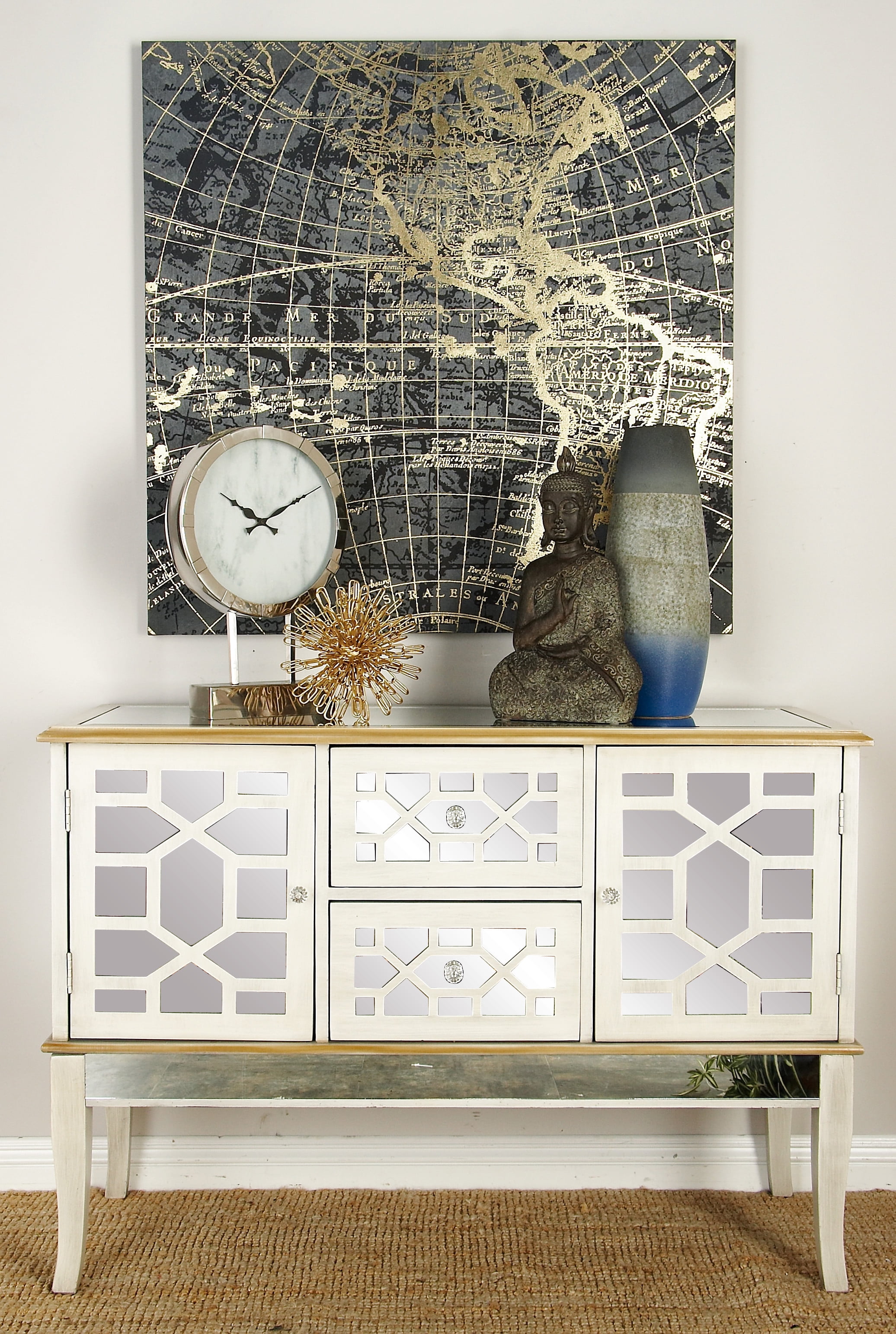 Decmode 48 X 34 Rectangular Textured White Mirrored Chest W