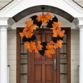 thumbnail image 3 of CASAFUN Halloween Wreath for Front Door, Orange Maple Leaf Happy Halloween Sign Hanging Fall Garland Door Wreath Halloween Decoration for Home Wall Decor Halloween Party Props Outdoor Indoor, 3 of 5