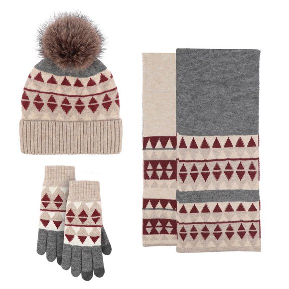 Winter New Knitted Gloves Scarf Hat Three-piece Wool Warm Cold-proof Wool Ball Scarf Three-piece