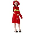thumbnail image 5 of WhouRiu Little Girl Outfit Set Halloween Fireman Role Play Long Sleeve Dress with Hat Party Holiday Outfits,2-Piece Red,Sized 4-6, 5 of 7