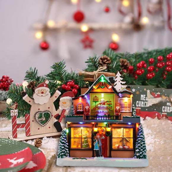 Figuras de casas LED navideñas Hugo Decoración navideña Estatuilla en miniatura