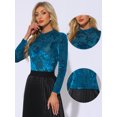 thumbnail image 2 of DARING DIVA Women's See Through Mesh Mock Neck Velvet Floral Tee Shirts S Blue, 2 of 6