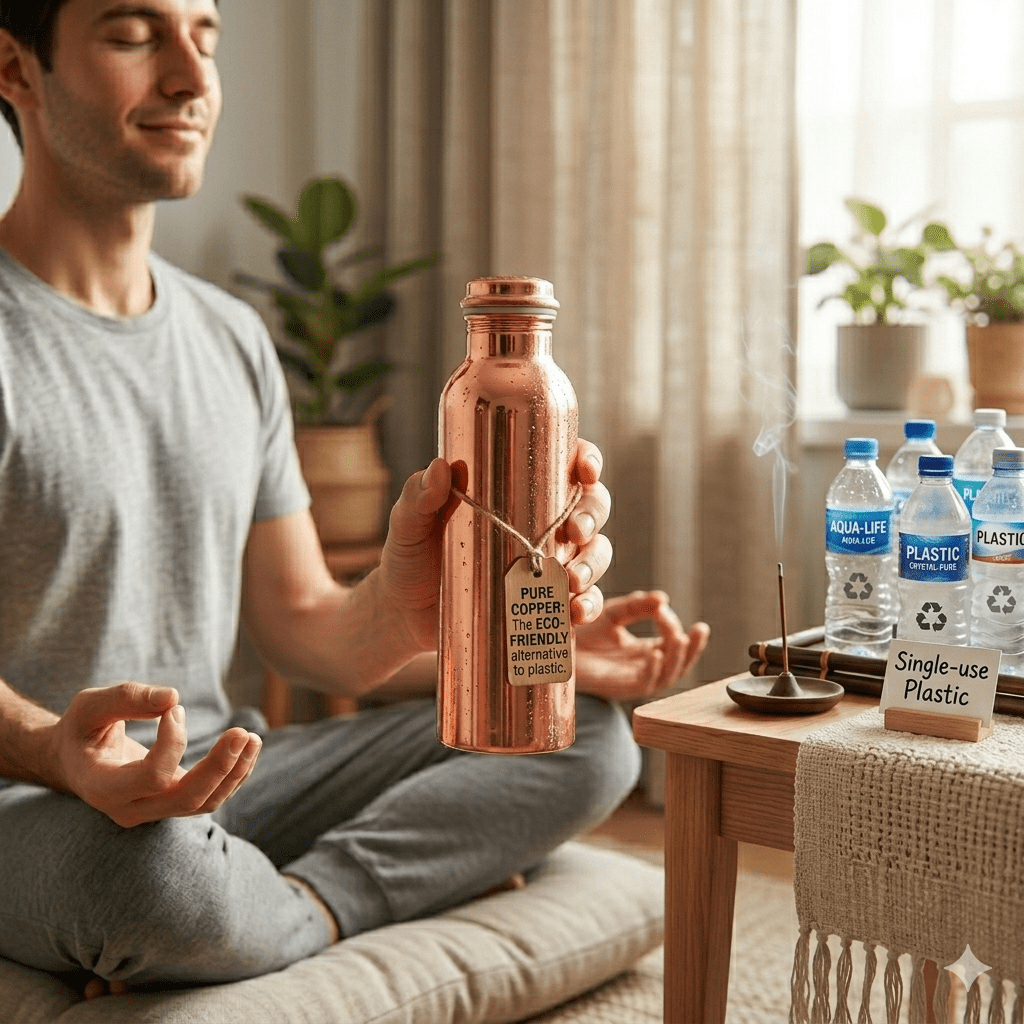 Nirmal Ganga 1 Litre Pure Copper Water Bottle – Joint-Free, Leak-Proof Design with Cleaning Kit Included. pack of 6