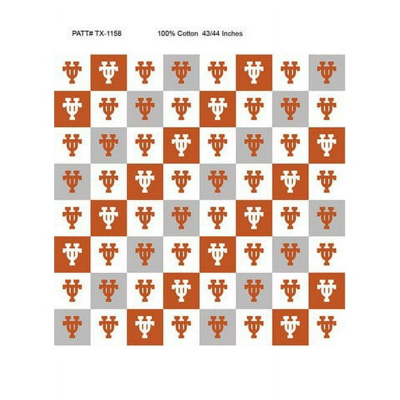 University of Texas Cotton Fabric with Collegiate Check Pattern-Sold by the Yard