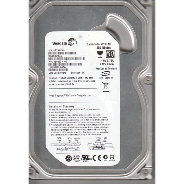 ST3250310AS, TK, PN 9EU132-310, FW 4.AAA, Seagate 250GB SATA 3.5