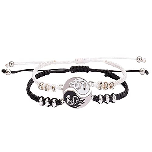 Taichi Yin Yang Dragon Couple Bracelet Necklace Adjustable Handmade Cord Bracelets Gift for Girlfriend Boyfriend(Bracelets) (AMGFI09FCZUS)