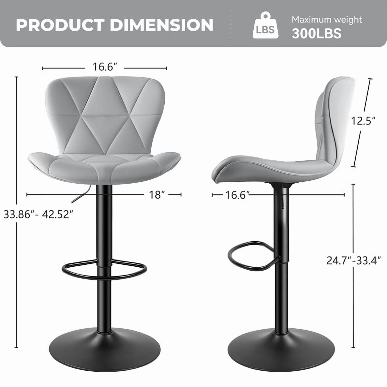 Daluvenix Modern Bar Stools Set of 3, Adjustable Swivel Counter Height Bar Chairs with Back, Faux Leather Upholstered for Kitchen Island, Light Grey