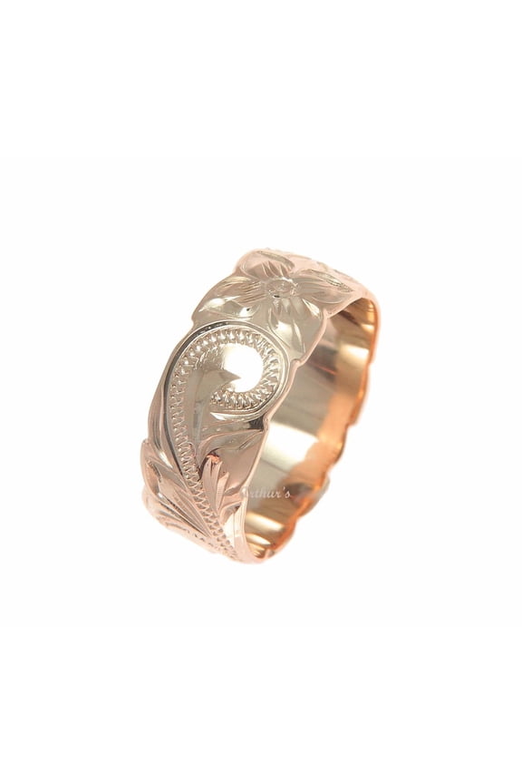 Pink rose gold plated 925 sterling silver Hawaiian 8mm plumeria flower scroll cut out edge ring size 4.5