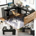 thumbnail image 6 of Demi Bonn 2-Drawer Home Office Desk with Steel Frame, Small Home Computer Desk Study Writing Table, Black, 6 of 10