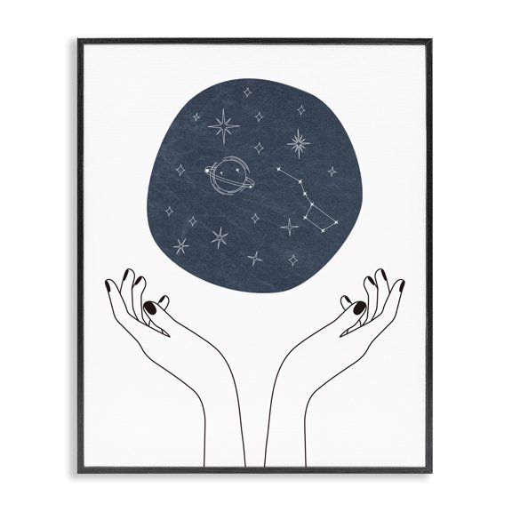 Stupell Industries Bohemian Hands Holding Galaxy Constellations Minimal Blue Black Framed Giclee Art, 11 x 14, by JJ Design House LLC