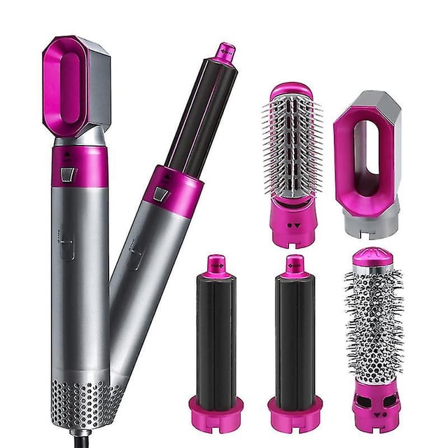 Secador de pelo eléctrico, rizador de pelo 5 en 1, alisadores de pelo automáticos, secador de pelo, cepillo seco (rojo rosa) AU JM
