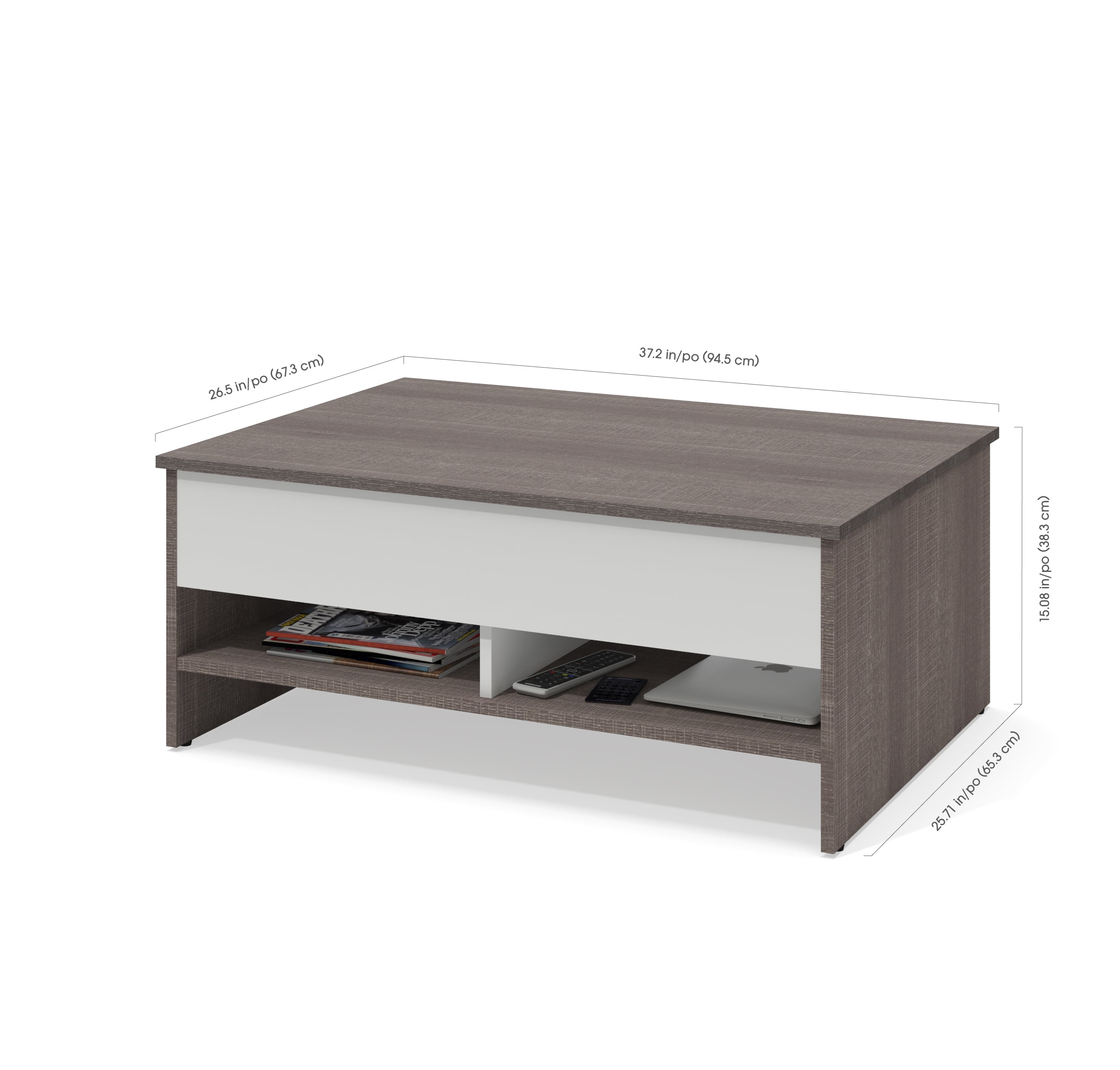 Bestar Small Space 37 Inch Lift Top Storage Coffee Table In Bark Bestar Small Space 37 Inch Lift Top Storage Coffee Table In Bark Gray And White Com