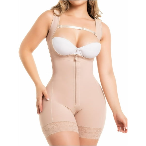 Salome 0217 Fajas Colombianas Reductoras y Moldeadoras Postparto Colombian Full Body Shaper Postpartum Underbust Shapewear Fajas for Women Beige S