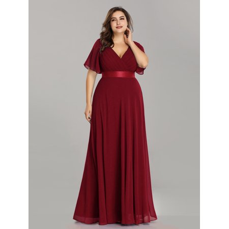 Ever-Pretty Womens Elegant Chiffon Short Sleeve Long Formal Evening Party Maxi Dresses for Women 98902 Burgundy (Best Formal Dresses For Plus Size)