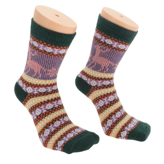 Unique Bargains 5 Pair Women's Retro Deers Pattern Winter Warm Socks Assorted Color Polyester