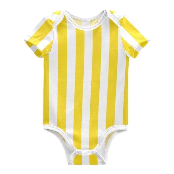 Yellow-white Narrow Stripes Pure Cotton Bodysuit Short Sleeve Pajamas One-Piece Romper Unisex 3 Months