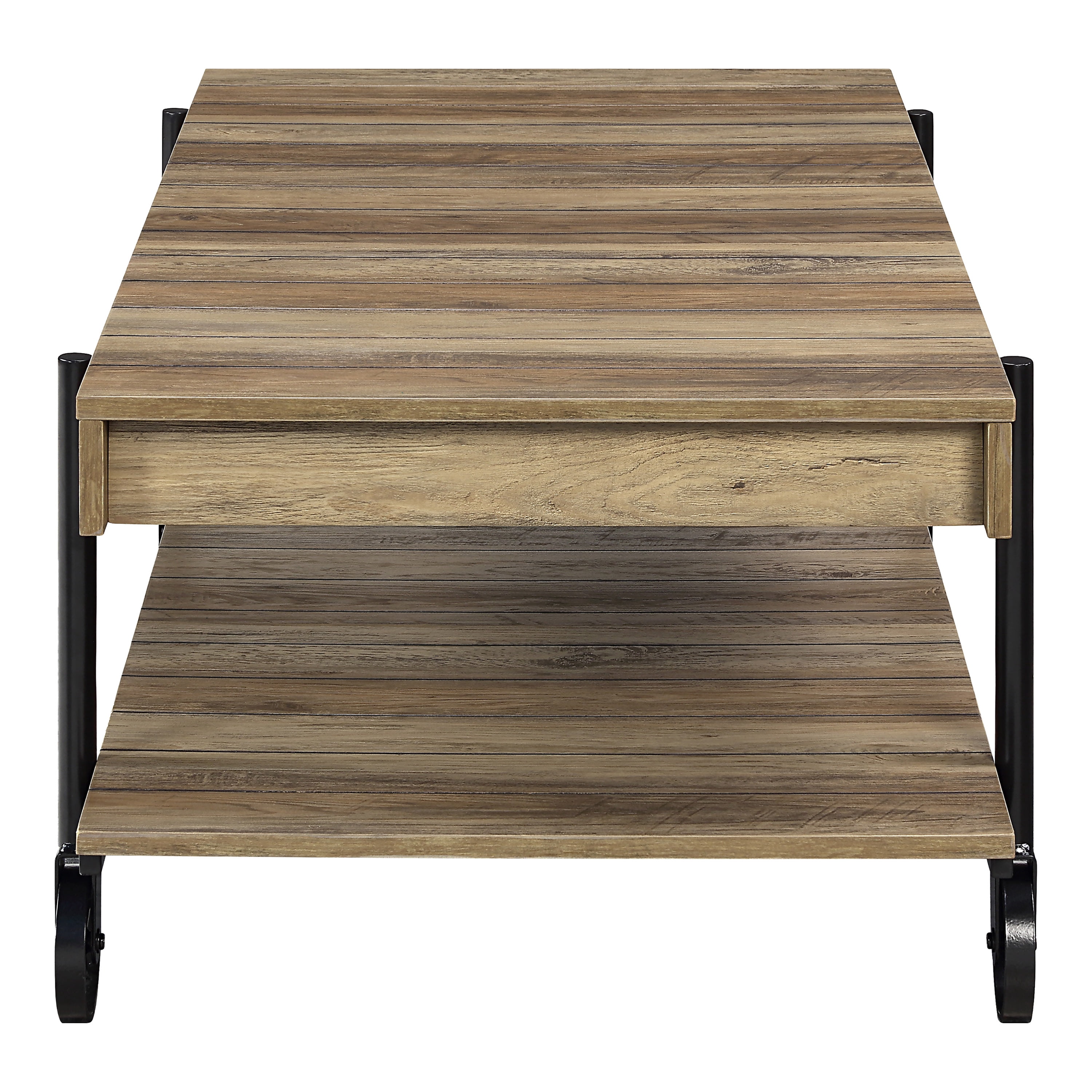 Furniture of America Russe 1-Shelf Wood Rustic Oak Coffee Table with Wheels