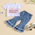 thumbnail image 2 of Cute Toddler Girl Summer Outfits  Floral Letter Tops + Flare Jeans, 2 of 9