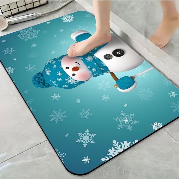 1pc Snowman with Winter Accessories Bathroom Rug Bathroom Decor and Accessories- Durable,Anti Slip,And Quick Drying,Suitable For Indoor/outdoor Use - Perfect For Bathrooms,Bedrooms,Kitchens