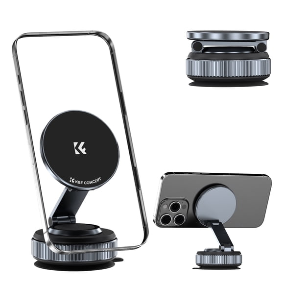 K&F CONCEPT 360° Vacuum Magnetic Car Mount, Foldable & Adjustable Magnetic Phone Holders for Your Car/Gym/Mirror/Smooth Surface, Compatible with iPhone 17/16/15/14/13/12 & Android Phone