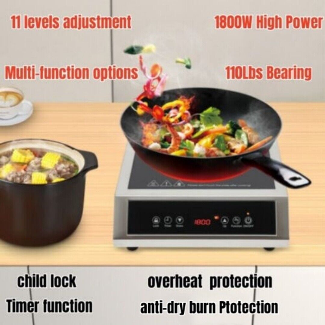 110V Stainless Steel Portable Induction Cooktop Electric Countertop Cooker Timed