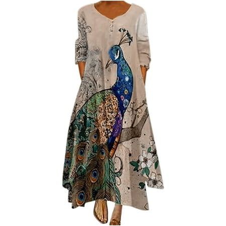

Floleo Women s Dress Clearance SummerFashion Casual Casual Long Sleeve V-Neck Floral Printed Irregular Long es