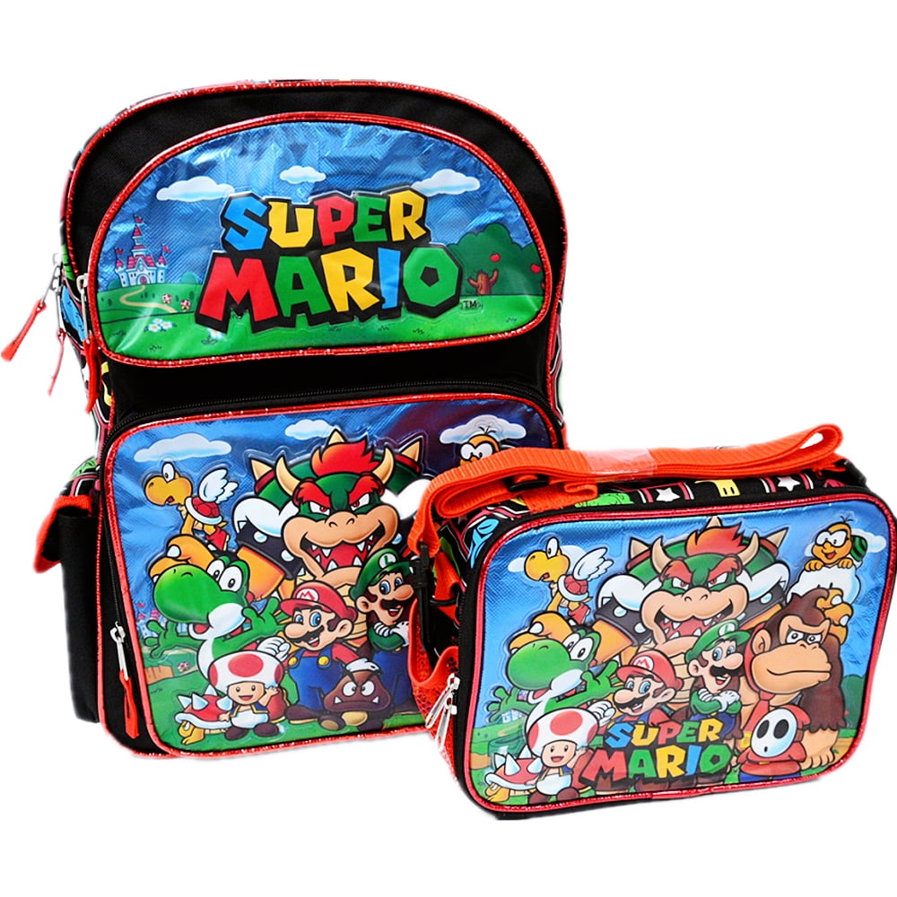 Super Mario 16" Large School Backpack with Lunch Bag Mario Backpack