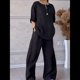thumbnail image 4 of Conjunto de 2 Piezas de y Algodón para Mujer, con Cuello en V, Camisa de Larga Abotonada y Pantalón con Bolsillos Negro XL, 4 of 7