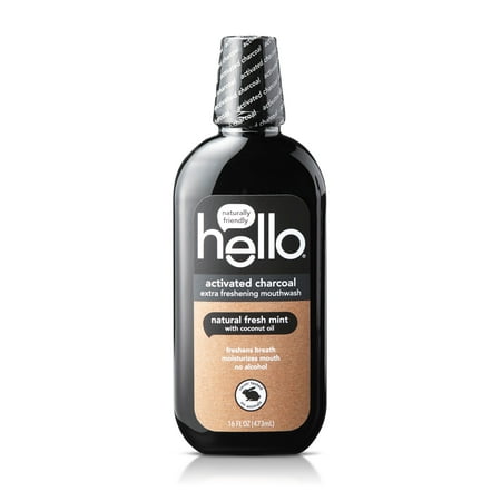 Natural Antibacterial Mouthwash Hello Activated Charcoal Extra Freshening Mouthwash, Natural Fresh Mint, Alcohol Free And Vegan, 16oz ()
