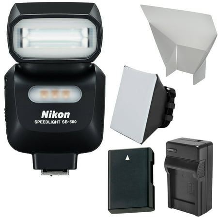 Nikon SB-500 AF Speedlight Flash & LED Video Light + EN-EL14 Battery & Charger + Softbox + Reflector Kit for D3200, D3300, D5100, D5200, D5300 (Best Speedlight For Nikon D5200)