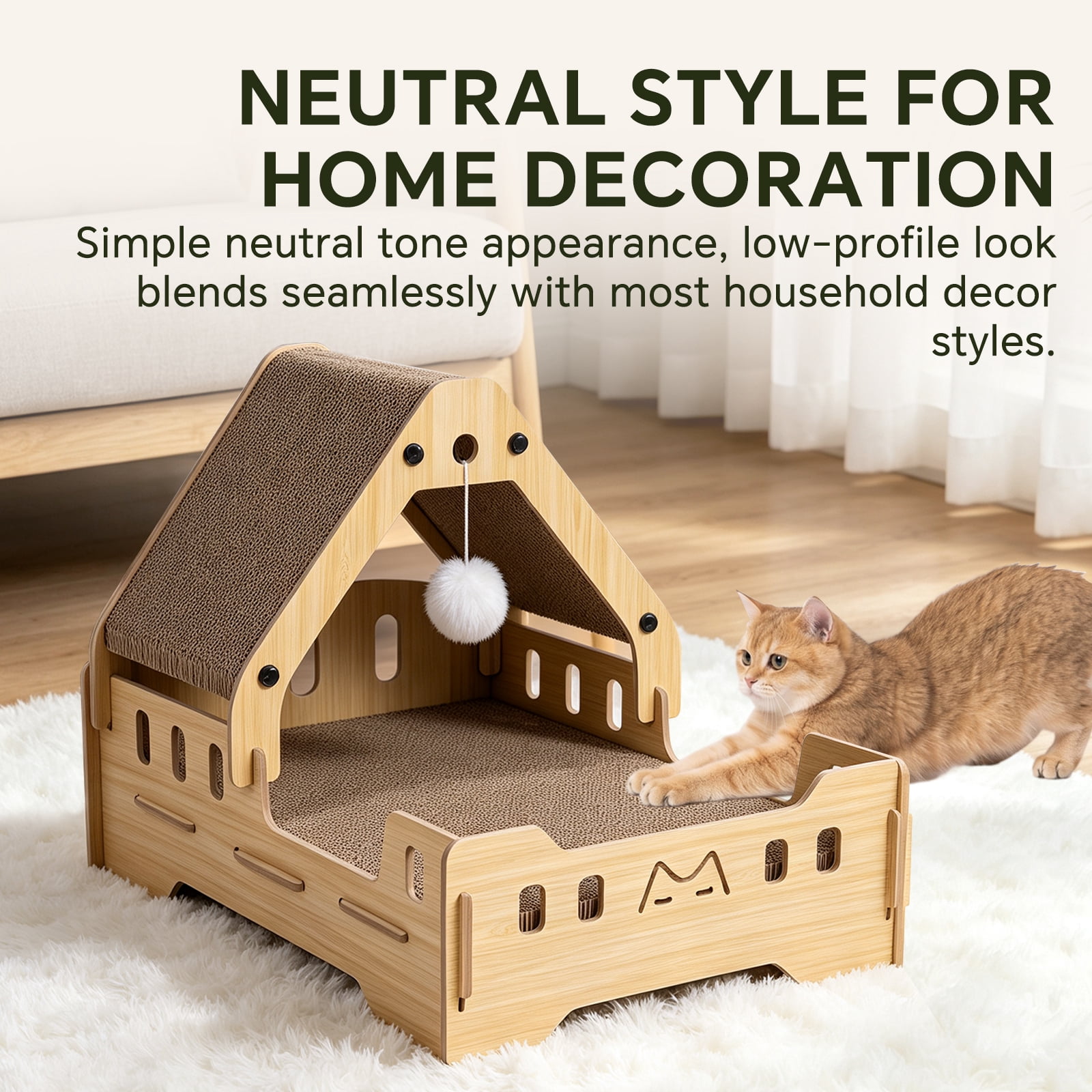 Large Reversible Cardboard Cat Scratcher Lounger, Durable Long‑Lasting Cat Scratching Board Pad, Brown Scratch Bed Furniture Protector for Indoor House Cats, 37x50x36cm