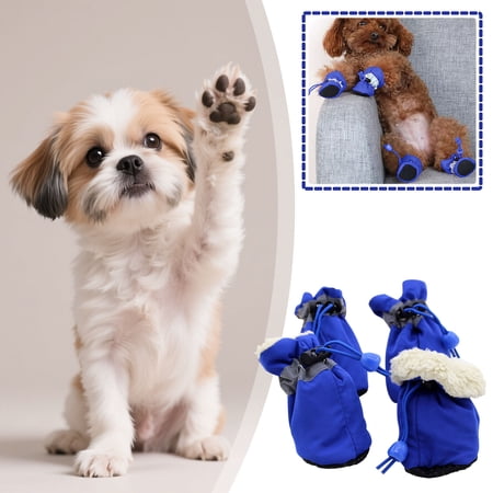 Swiftyle 12 Pcs Winter Dog Boots Reflective Warm Fleece Paw Protection Snow Ice Outdoor Pet Shoes(3.4*3.8cm)