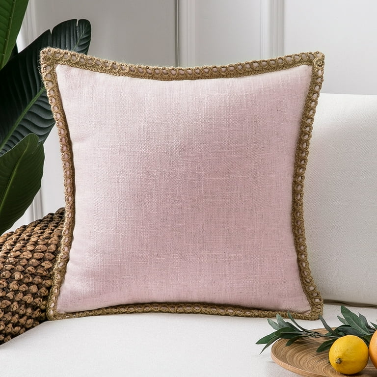 Decorative Throw Pillow Set Linen Trimmed Farmhouse Soft Corduroy Striped Velvet Series Bundle for Sofa Couch Bedroom Light Pink Light Gray