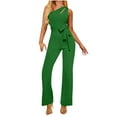 thumbnail image 2 of Kaemgyyd Formal Jumpsuit for Women One-Shoulder Cutout Elegant Clubwear Long Straight Pants Romper for Party with Belt, 2 of 6